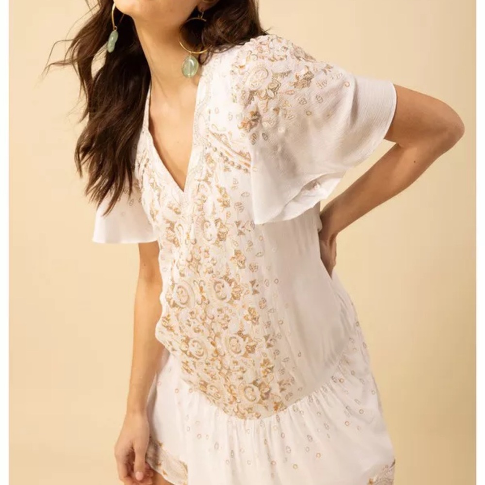 Hale Bob  Ariana Ivory Embroidered V-Neck Mini Dress NWT - Picture 3 of 10